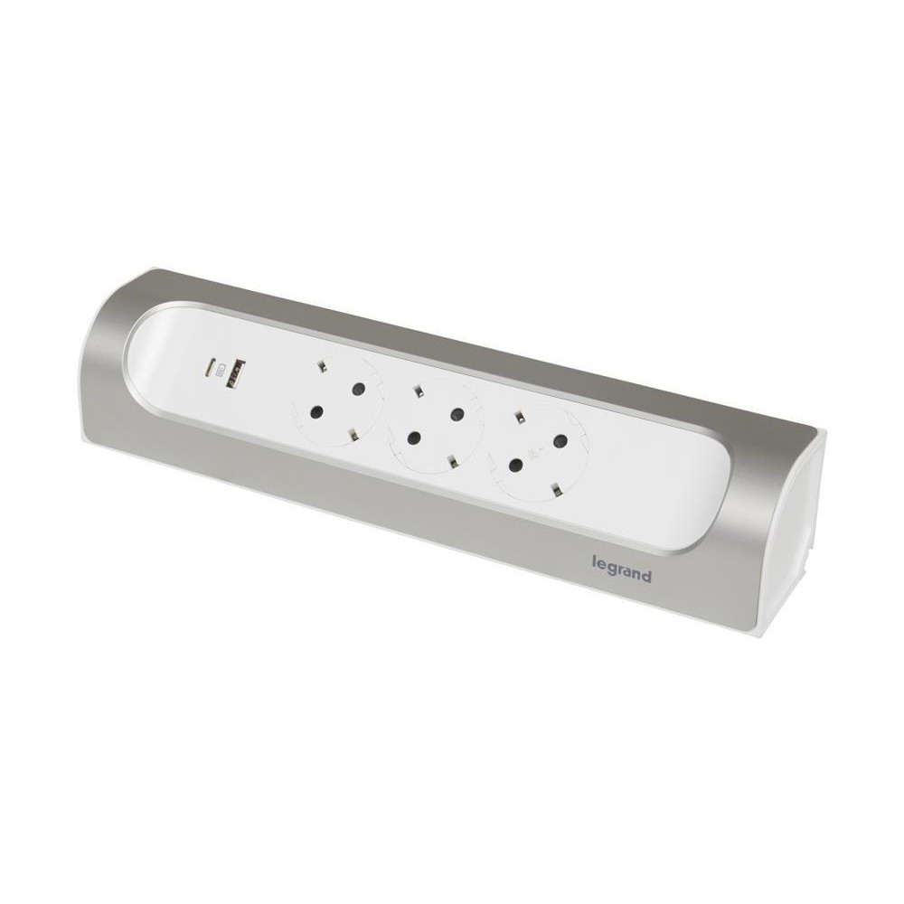 Разклонител ъглов сив 3x2P+E без кабел с USB A+C 3A 15W Corner NEW Legrand