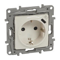 КОНТАКТ ШУКО 16A + USB ТИП C, ЦВЯТ КРЕМ, СЕРИЯ NILOE