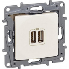 РОЗЕТКА 2ХUSB ЗА ЗАРЕЖДАНЕ ТИП A 5V, 2.4A, 12W, ЦВЯТ КРЕМ, СЕРИЯ NILOE