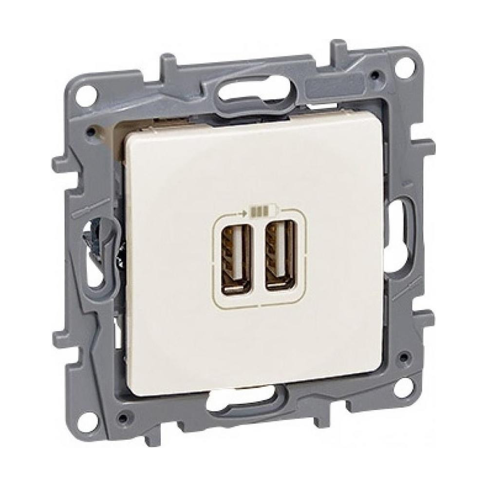 РОЗЕТКА 2ХUSB ЗА ЗАРЕЖДАНЕ ТИП A 5V, 2.4A, 12W, ЦВЯТ КРЕМ, СЕРИЯ NILOE