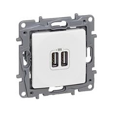 РОЗЕТКА 2ХUSB ЗА ЗАРЕЖДАНЕ ТИП А 5V 3A 12W, ЦВЯТ БЯЛ, СЕРИЯ NILOE