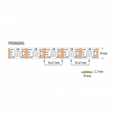 ДИГИТАЛНА RGB LED ЛЕНТА, 25.8W/M (0,43W/PIXEL), IC WS2815B, 12V DC, 60 PIXELS/M (60 LED/M), IP20, 5M