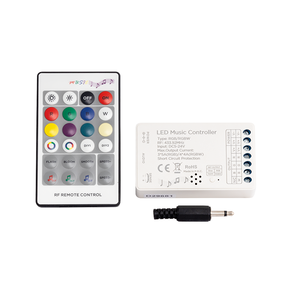 RF АУДИО КОНТРОЛЕР ЗА RGB/RGBW LED ОСВЕТЛЕНИЕ 16А, 5-24V DC RF АУДИО КОНТРОЛЕР ЗА RGB/RGBW LED ОСВЕТЛЕНИЕ 16А, 5-24V DC