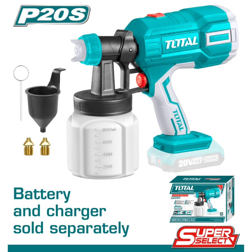 Акумулаторен пистолет за боядисване TOTAL, 20 V, 0.8 L, без батерия Акумулаторен пистолет за боядисване TOTAL, 20 V, 0.8 L, без батерия