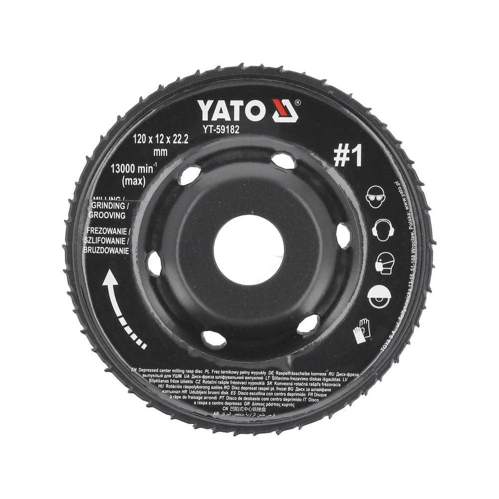 Диск за ъглошлайф, рашпила, изпъкнал, YATO, N1, Ø 120 x 12 x 22.2 mm Диск за ъглошлайф, рашпила, изпъкнал, YATO, N1, Ø 120 x 12 x 22.2 mm