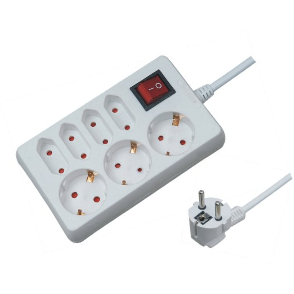 Разклонител с ключ, 3+4 гнезда, 3x1.5mm, 3 m, бял Разклонител с ключ, 3+4 гнезда, 3x1.5mm, 3 m, бял