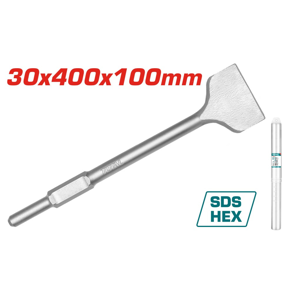 Длето плоско TOTAL, SDS HEX, 30 x 400 x 100 мм Длето плоско TOTAL, SDS HEX, 30 x 400 x 100 мм