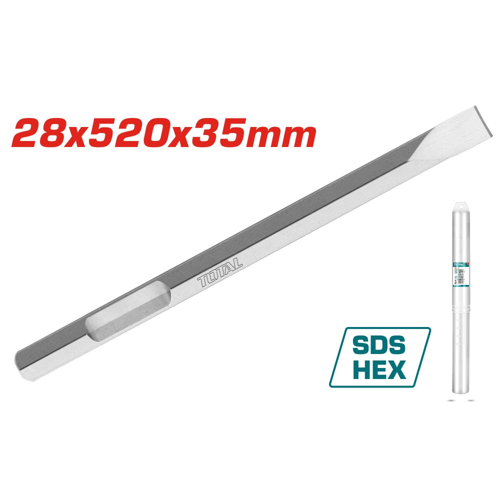 Длето плоско TOTAL, SDS HEX, 35 x 520 мм Длето плоско TOTAL, SDS HEX, 35 x 520 мм
