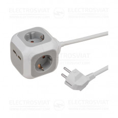 РАЗКЛОНИТЕЛ (ТИП КУБ) 4 ГНЕЗДА ШУКО С 2 USB ПОРТА, КАБЕЛ 1.4M, БЯЛ, ALEA-POWER, BRENNENSTUHL