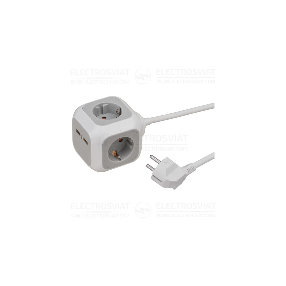 РАЗКЛОНИТЕЛ (ТИП КУБ) 4 ГНЕЗДА ШУКО С 2 USB ПОРТА, КАБЕЛ 1.4M, БЯЛ, ALEA-POWER, BRENNENSTUHL