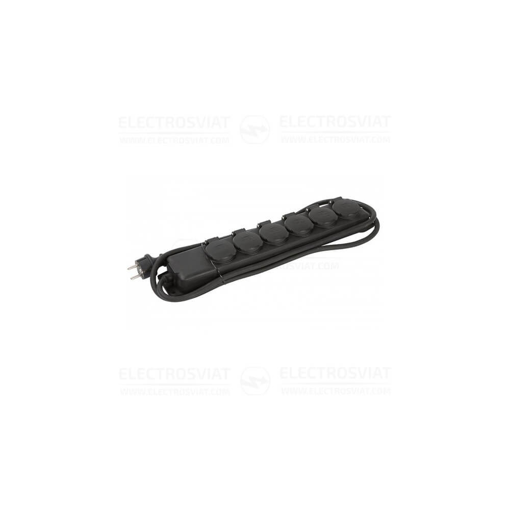 РАЗКЛОНИТЕЛ 6-ЦА, 3Х1.5MM2, 2M, IP44, ВЛАГОЗАЩИТЕН, ЧЕРЕН, POWER, BRENNENSTUHL