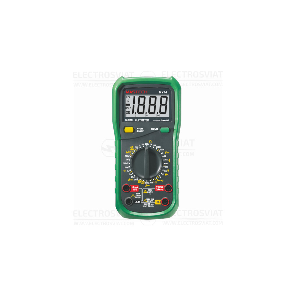 МУЛТИЦЕТ, LCD(2000), VDC, VAC, ADC, AAC, OHM, F, HZ, C, MY74