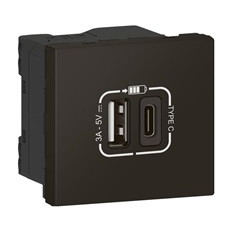 Розетка 2хUSB за зареждане тип A+C 3A 15W 2 мод. цвят Черен Mosaic Legrand