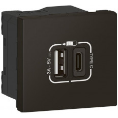 Розетка 2хUSB за зареждане тип A+C 3A 15W 2 мод. цвят Черен Mosaic Legrand