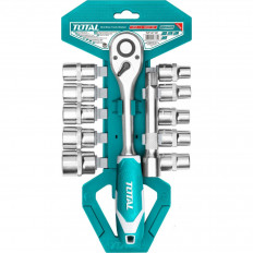 Комплект тресчотка и вложки TOTAL Industrial, CrV, 45Т, 1/2", SW 10 - 24 мм, 12 части