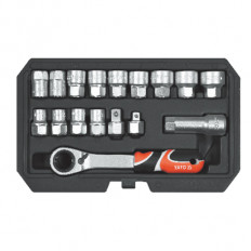 Комплект тресчотка с вложки YATO, Go-Through, 3/8" и 1/2", 17 части