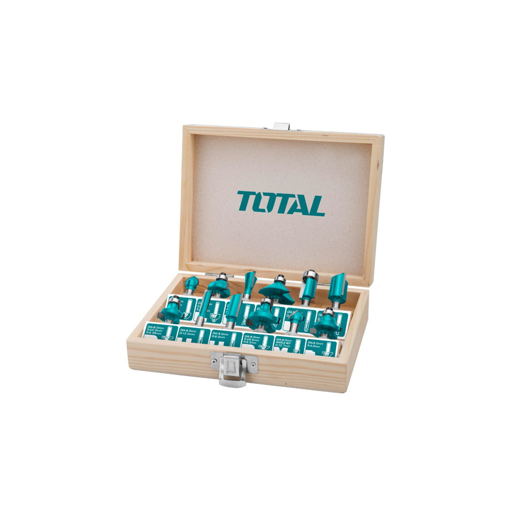 Комплект фрези за оберфреза TOTAL, опашка 8 мм, 12 части Комплект фрези за оберфреза TOTAL, опашка 8 мм, 12 части