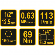 Пневматична тресчотка VOREL, 1/2", 69 Nm