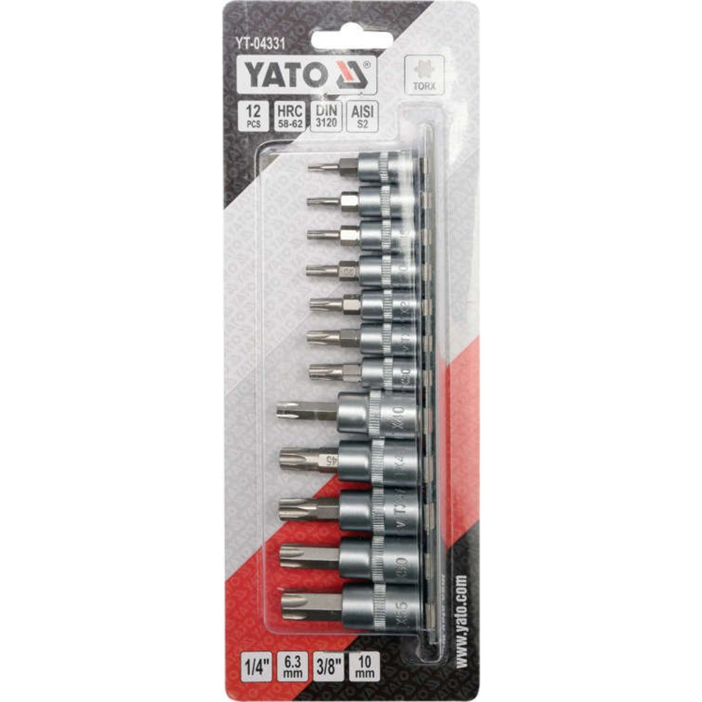 Комплект бит вложки 1/4 " + 3/8", TORX, YATO, 12 части Комплект бит вложки 1/4 " + 3/8", TORX, YATO, 12 части
