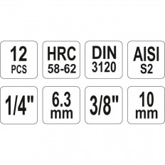 Комплект бит вложки 1/4 " + 3/8", TORX, YATO, 12 части
