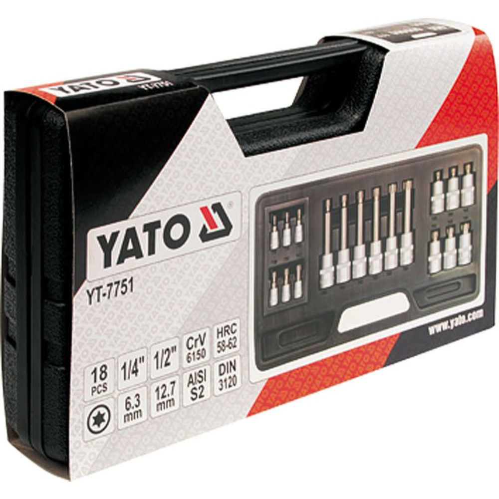 Комплект бит вложки 1/2 " + 1/4", TORX, YATO, 18 части Комплект бит вложки 1/2 " + 1/4", TORX, YATO, 18 части
