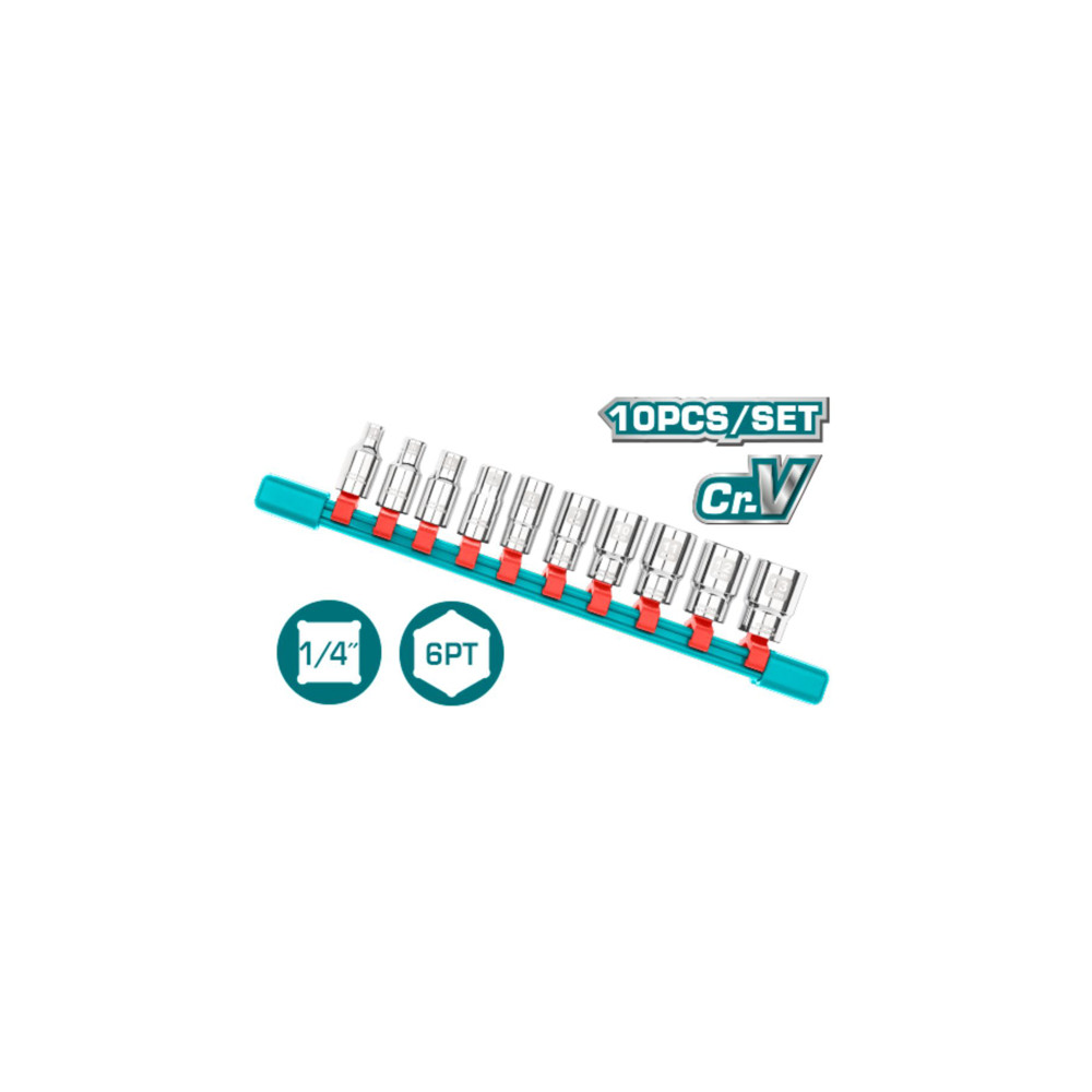 Комплект вложки TOTAL INDUSTRIAL, CrV, 1/4", 10 части Комплект вложки TOTAL INDUSTRIAL, CrV, 1/4", 10 части