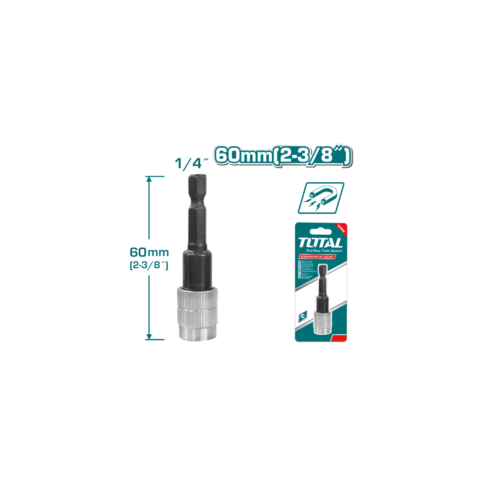 Бит държач магнитен TOTAL, quick-release, 1/4", 60 mm Бит държач магнитен TOTAL, quick-release, 1/4", 60 mm