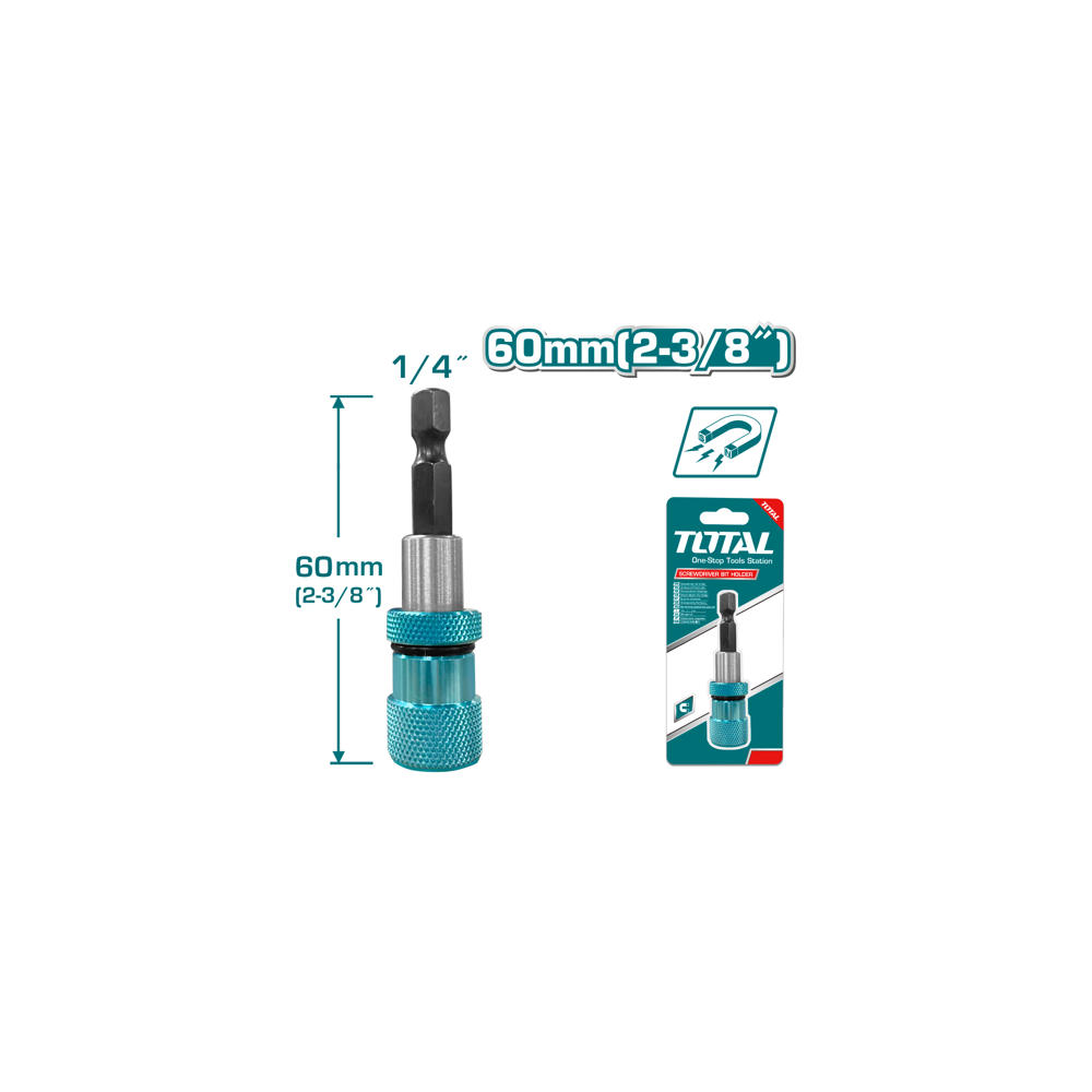 Бит държач магнитен, регулируем, TOTAL, quick-release, 1/4", 60 mm Бит държач магнитен, регулируем, TOTAL, quick-release, 1/4", 60 mm