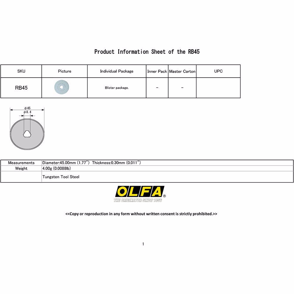 Режеща пластина, OLFA RB45, 10 бр. Режеща пластина, OLFA RB45, 10 бр.