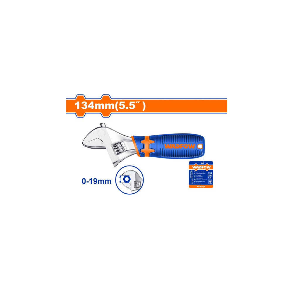 Ключ гаечен раздвижен WADFOW mini, 5.5" (134 мм), 0 - 19 мм