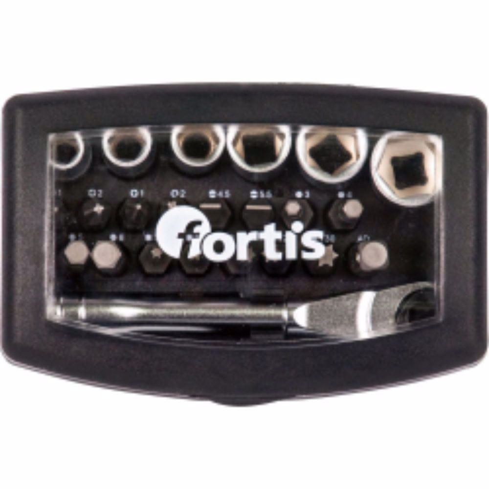 Комплект битове, вложки и тресчотка FORTIS, 24 части Комплект битове, вложки и тресчотка FORTIS, 24 части