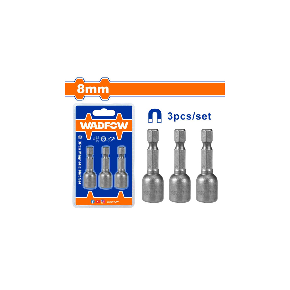 Комплект магнитни вложки WADFOW, 1/4", SW 8 x 48 мм, 3 броя