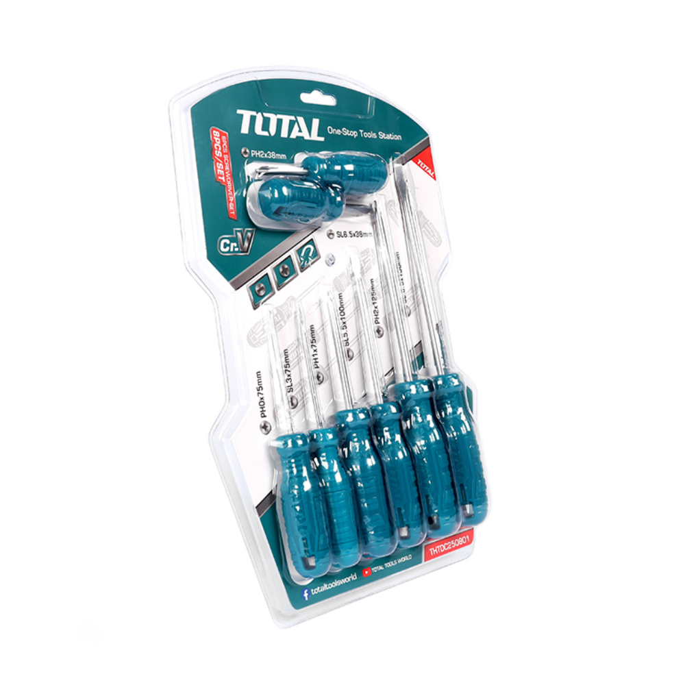 Комплект отвертки TOTAL, SL, PH, 8 части Комплект отвертки TOTAL, SL, PH, 8 части