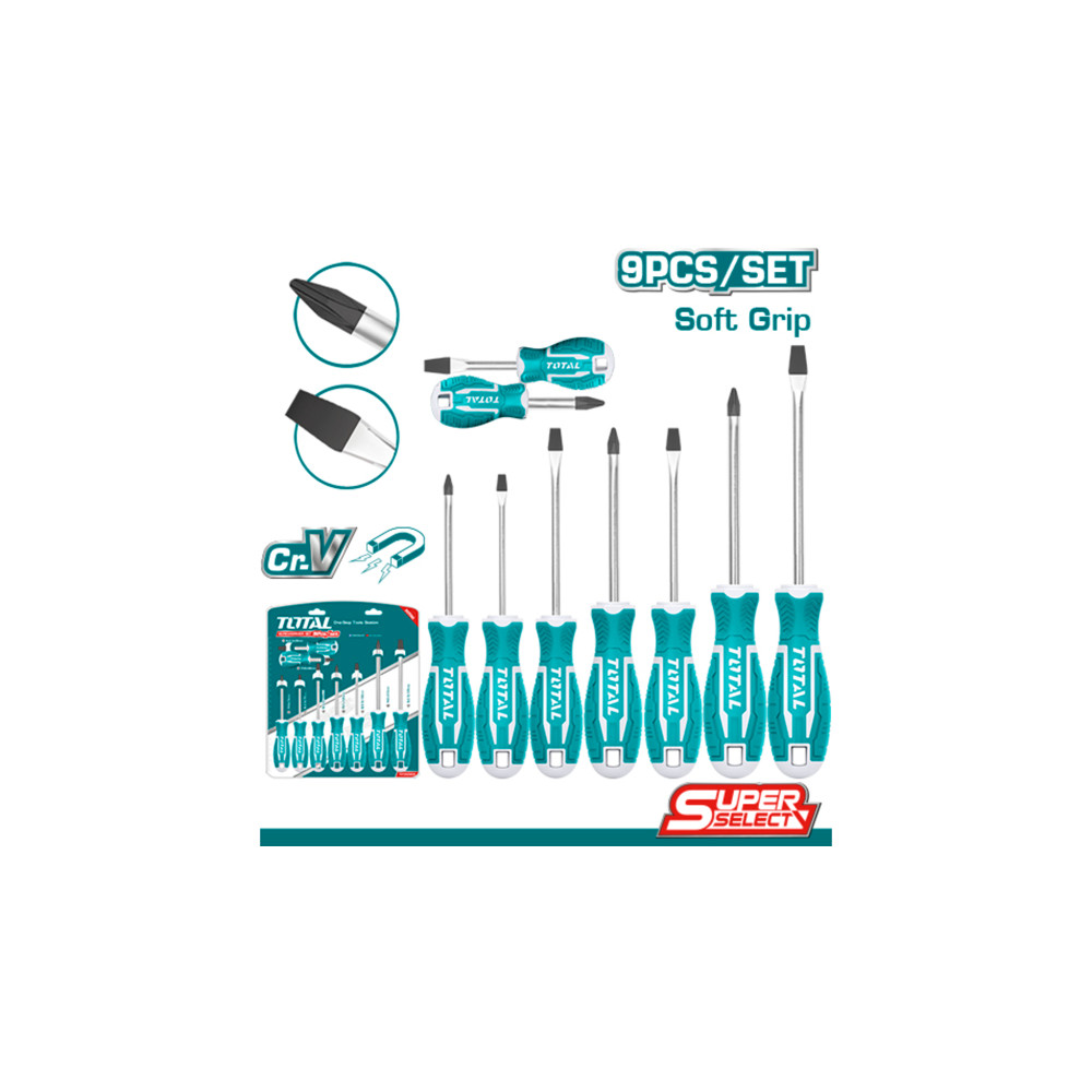 Комплект отвертки TOTAL, SL, PH, CrV, 9 части Комплект отвертки TOTAL, SL, PH, CrV, 9 части