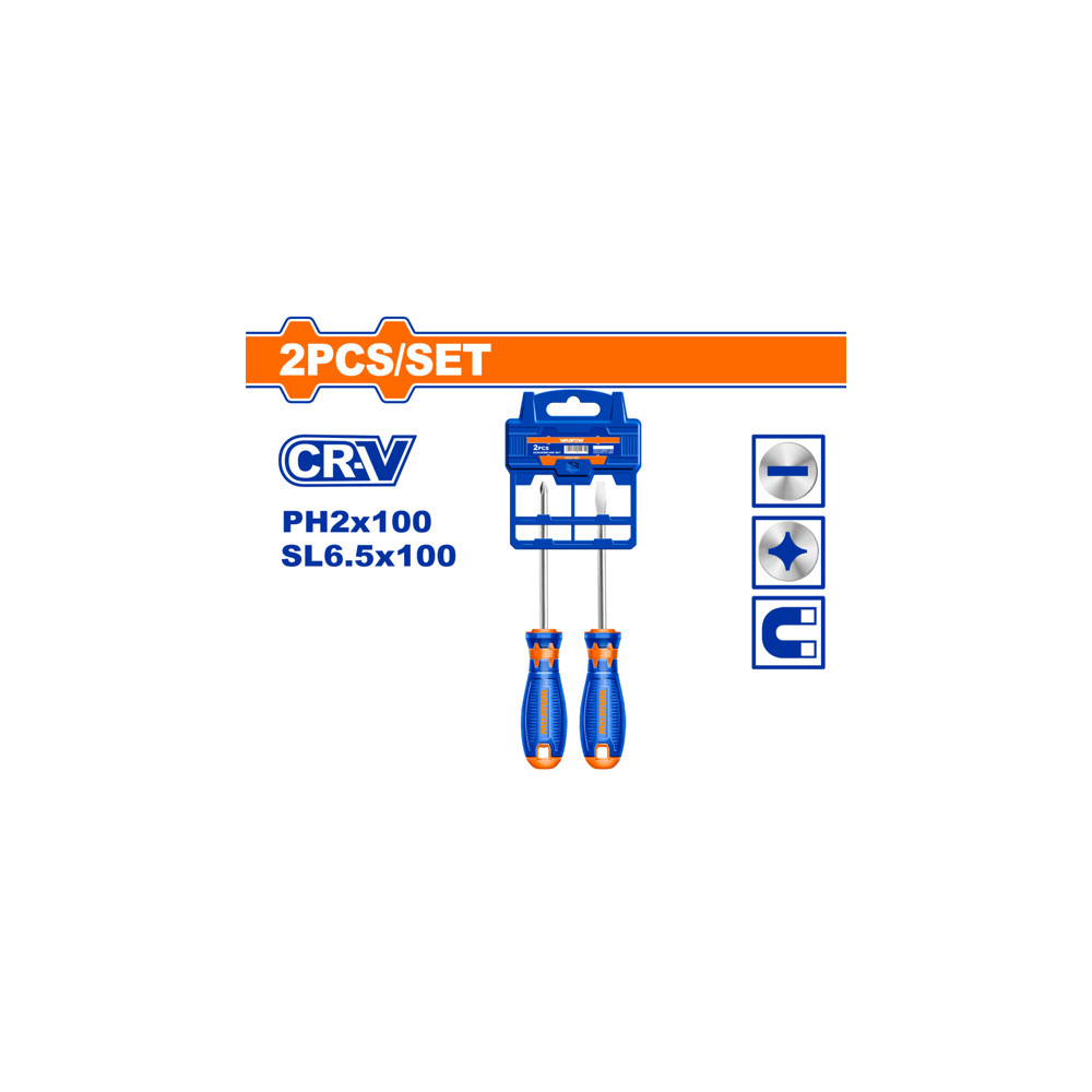 Комплект отвертки, намагнетизирани, WADFOW, Crv, 100 мм, SL, PH, 2 части