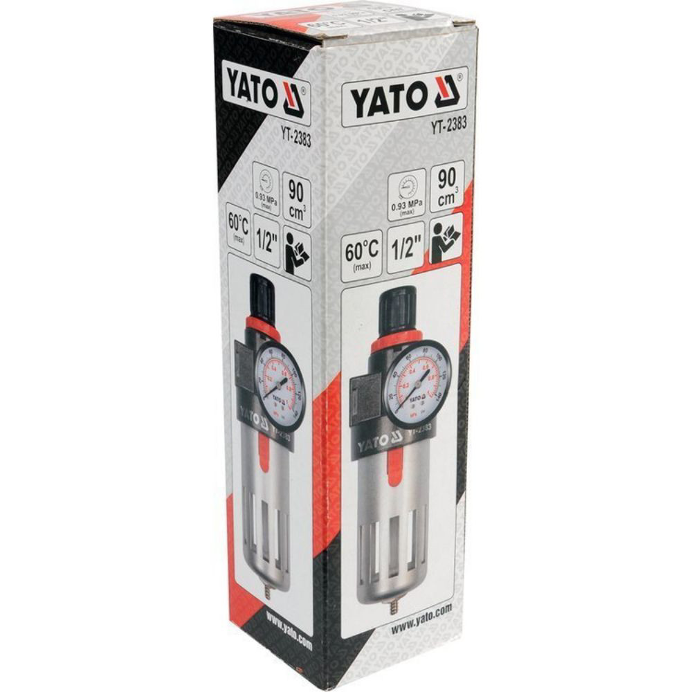 Пневматичен регулатор и филтър, манометър YATO, 1/2", 9.3 Bar, 90 см³ Пневматичен регулатор и филтър, манометър YATO, 1/2", 9.3 Bar, 90 см³