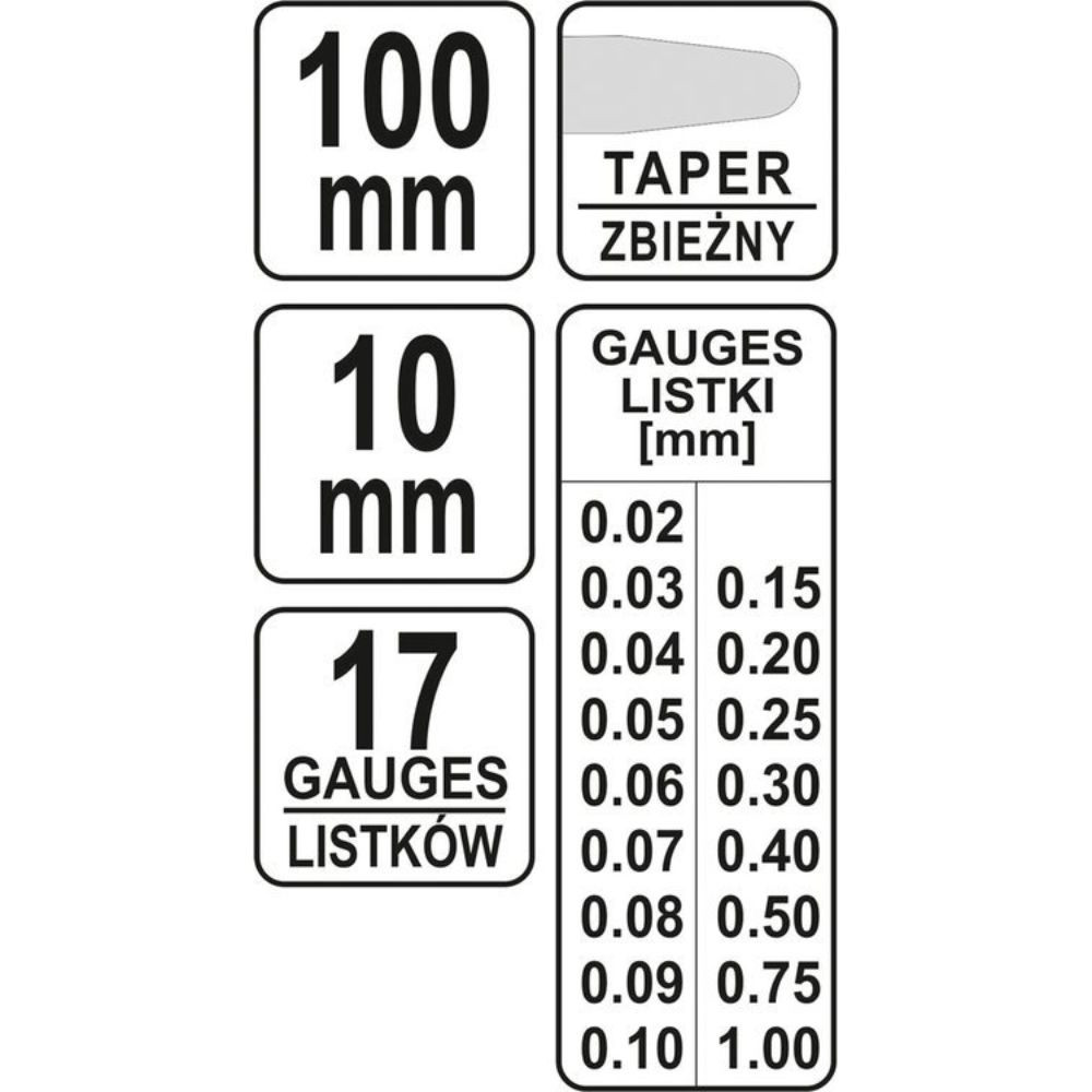 Луфтомер YATO, YT 7220, 0.02 - 1.0, 17 пластини, 100 мм Луфтомер YATO, YT 7220, 0.02 - 1.0, 17 пластини, 100 мм