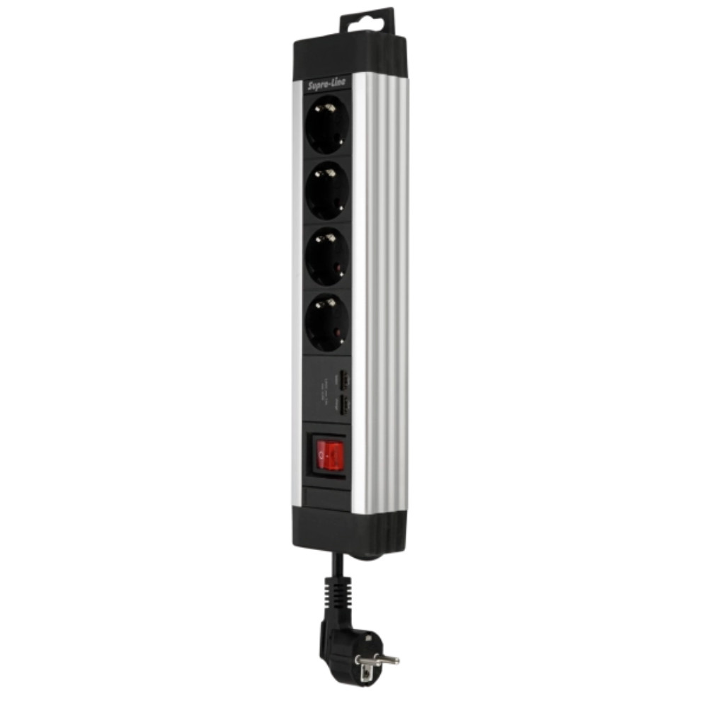 Разклонител REV Ritter с 4 гнезда и 2xUSB, 3500 W, 2.2 m, сив