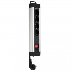 Разклонител REV Ritter с 4 гнезда и 2xUSB, 3500 W, 2.2 m, сив