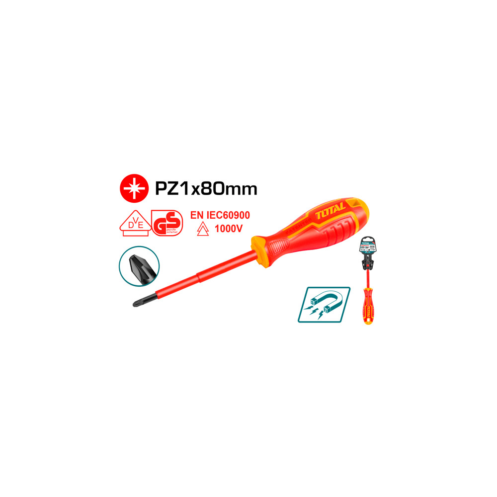 Отвертка, намагнетизирана TOTAL INDUSTRIAL, VDE 1000 V, PZ 1 x 80 Отвертка, намагнетизирана TOTAL INDUSTRIAL, VDE 1000 V, PZ 1 x 80