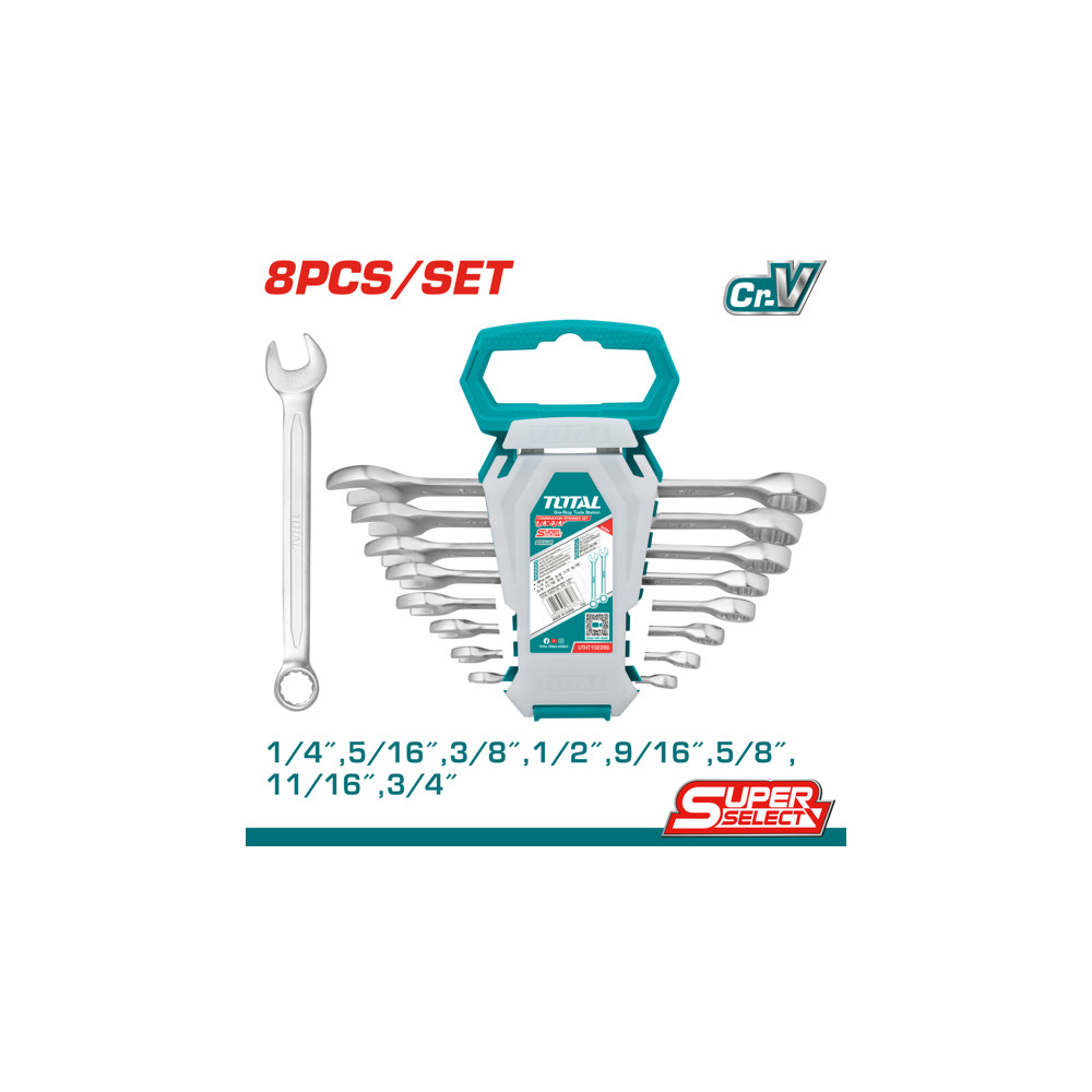 Комплект комбинирани ключове TOTAL INDUSTRIAL, SW 1/4"-3/4", 8 части Комплект комбинирани ключове TOTAL INDUSTRIAL, SW 1/4"-3/4", 8 части