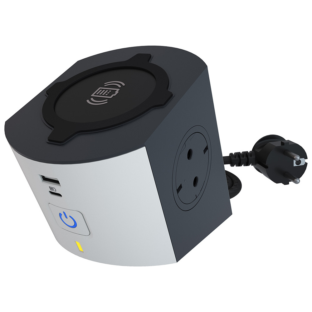 Разклонител бял 2x2P+E с кабел 2 метра с безжично зарядно 10W и USB A+C 3A 15W Corner NEW Legrand