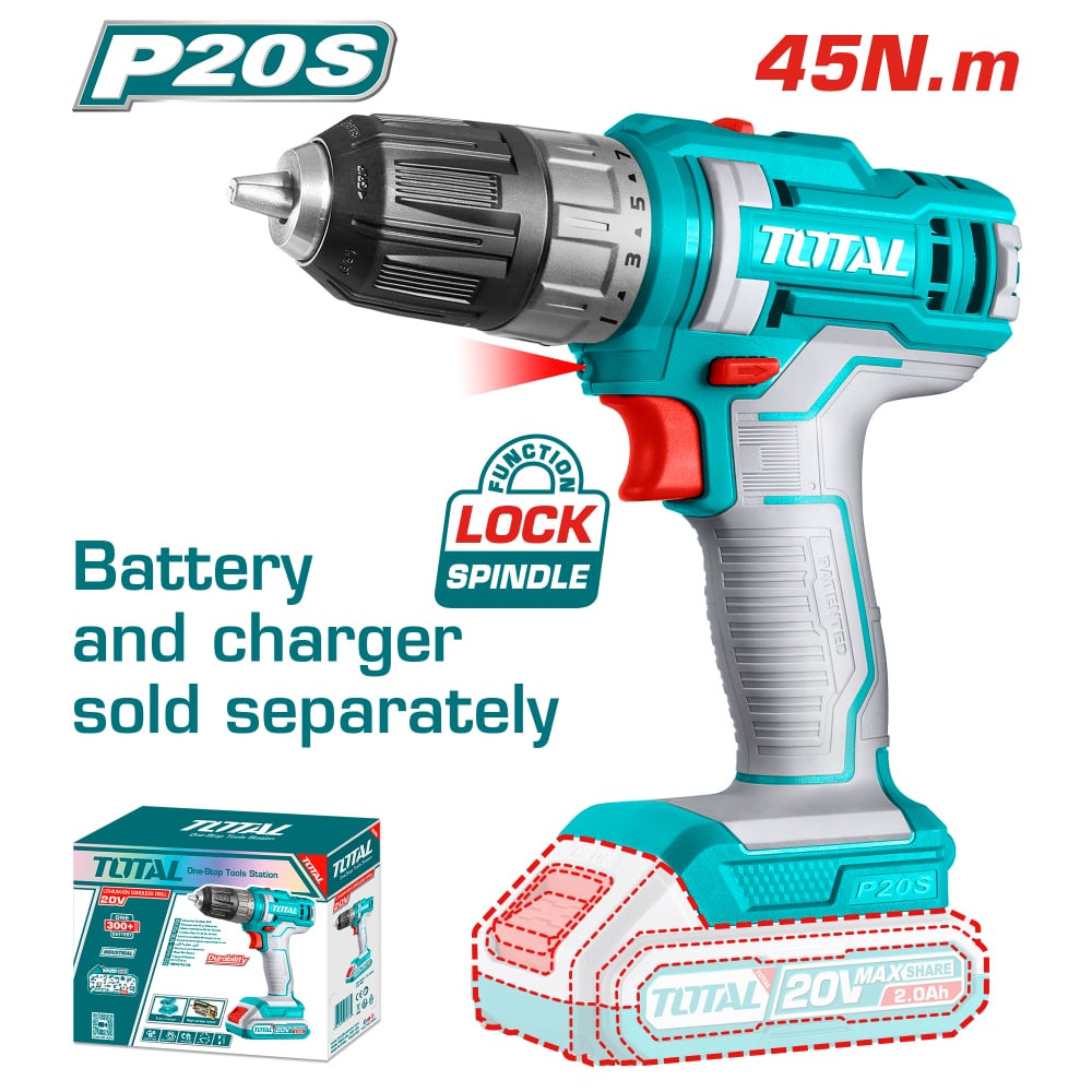 Акумулаторен винтоверт TOTAL INDUSTRIAL, 20 V, 45 Nm, без батерия Акумулаторен винтоверт TOTAL INDUSTRIAL, 20 V, 45 Nm, без батерия