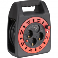Кабелна макара, 3 гнезда, 2 x USB 2.4A, 15 м, IP20