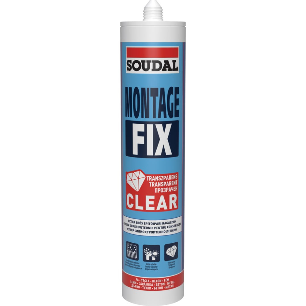 Монтажно лепило SOUDAL, Montage FIX Clear, 280 ml Монтажно лепило SOUDAL, Montage FIX Clear, 280 ml