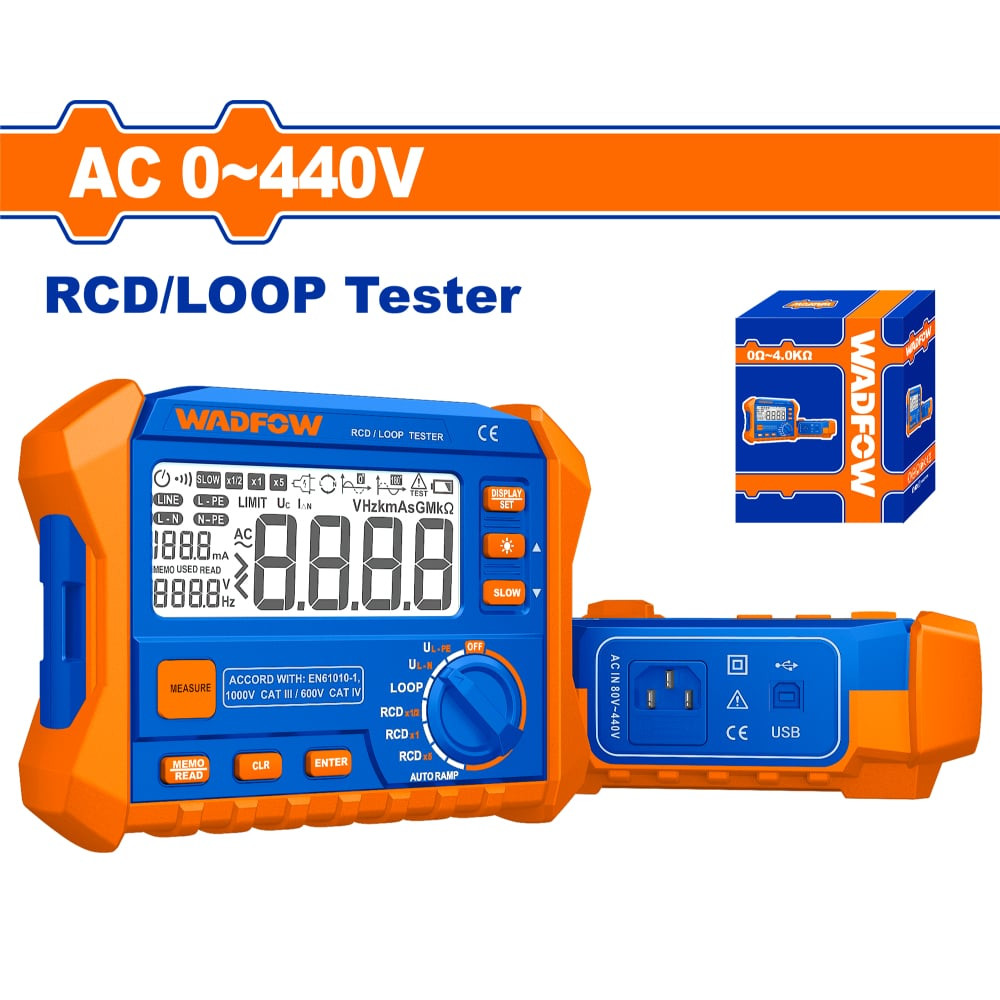 Тестер за земно съпротивление WADFOW, 0-440 V, RCD/LOOP tester Тестер за земно съпротивление WADFOW, 0-440 V, RCD/LOOP tester