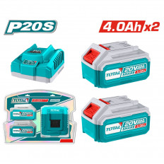 Комплект акумулаторни батерии и зарядно TOTAL Industrial, Li-Ion, 20 V, 4.0 Ah, 3 части