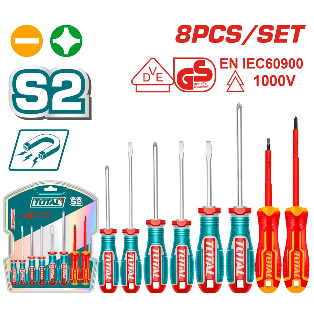 Комплект отвертки TOTAL INDUSTRIAL, VDE 1000V, 8 части Комплект отвертки TOTAL INDUSTRIAL, VDE 1000V, 8 части
