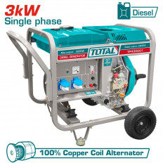 Дизелов монофазен генератор с дръжки и колела TOTAL, AVR, 3 kW
