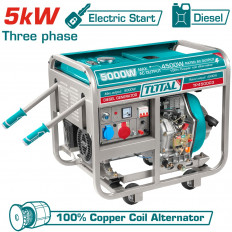 Дизелов трифазен генератор с дръжки и колела TOTAL, AVR, 5 kW